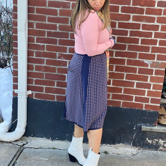 MADEWELL Women's Navy Blue & Paprika Print Silk Skirt Sz 6 - Picture 8 of 8